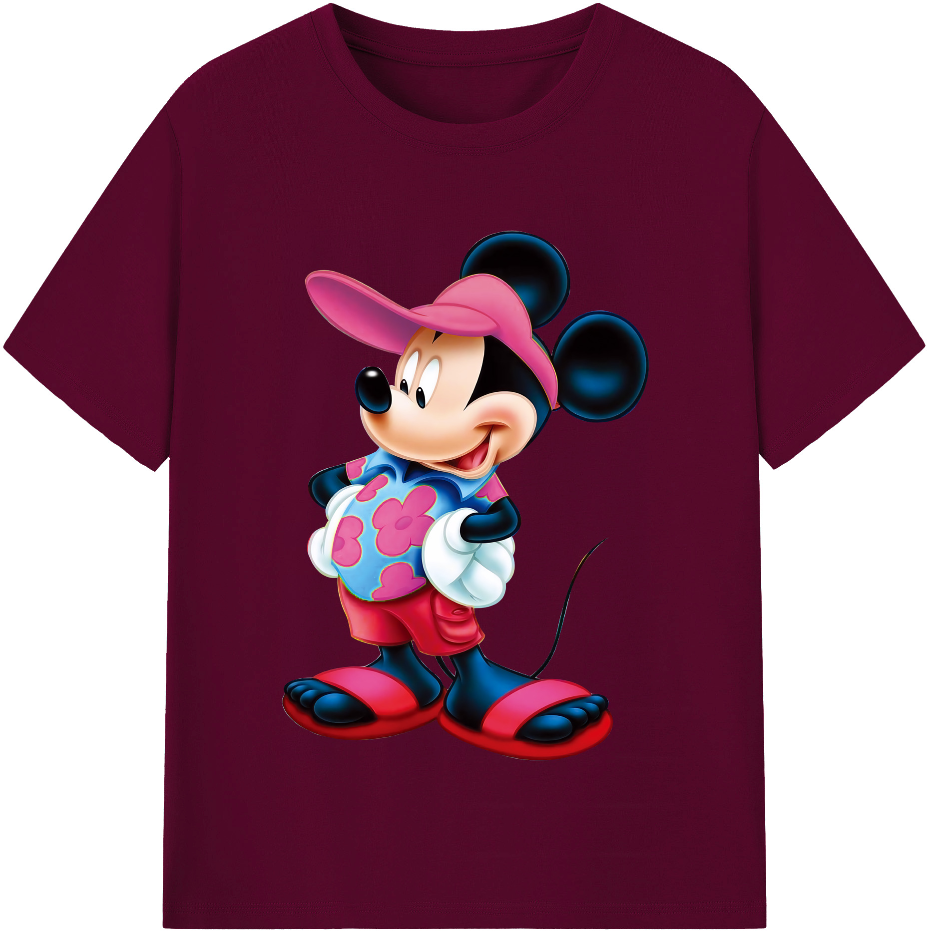 （画像用） ミッキーマウス Mickey Mouse レディースカジュアルプリントTシャツ（綿100％）